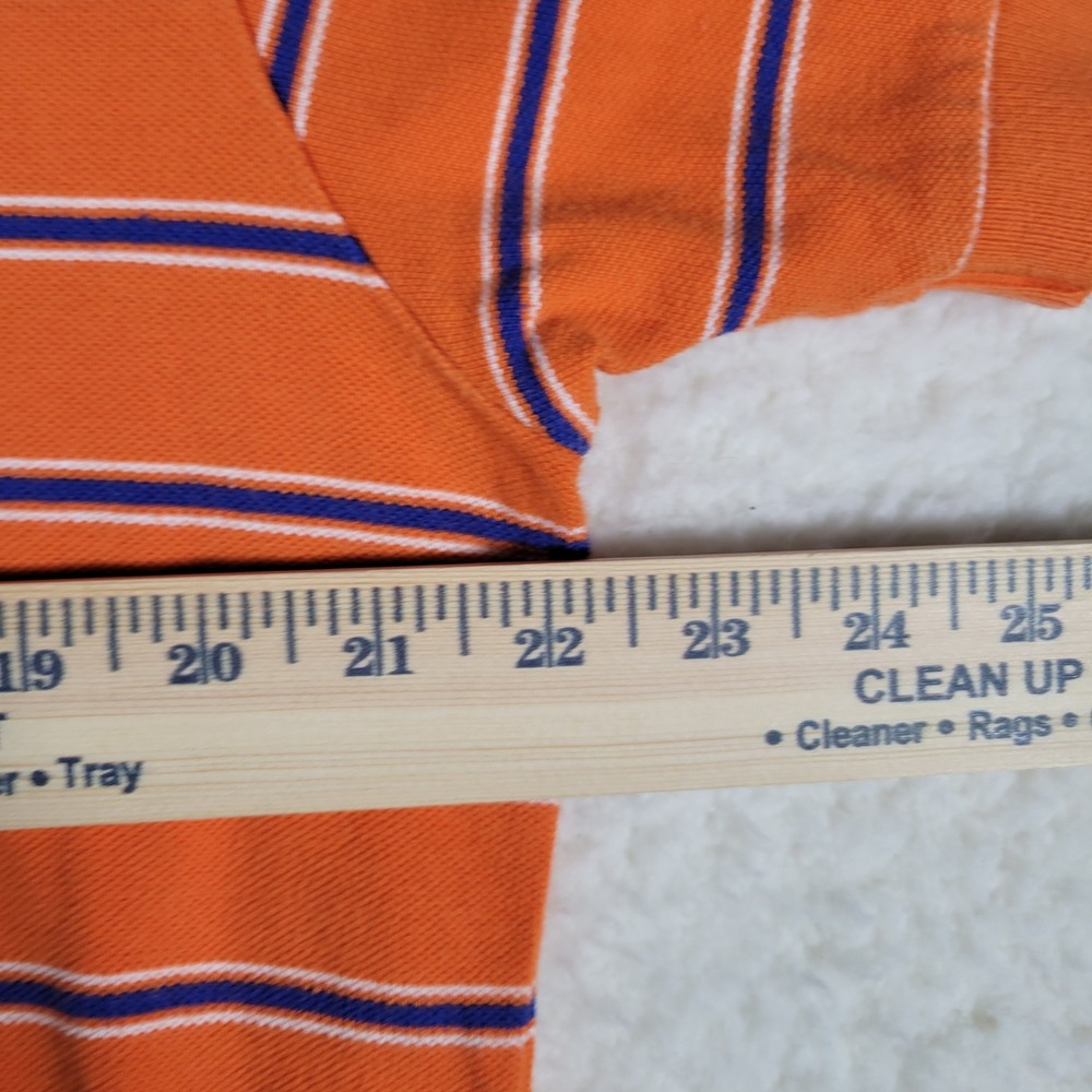 Polo Ralph Lauren Polo Shirt Mens Large Orange Blue Striped Short Sleeve Cotton - Picture 4 of 9